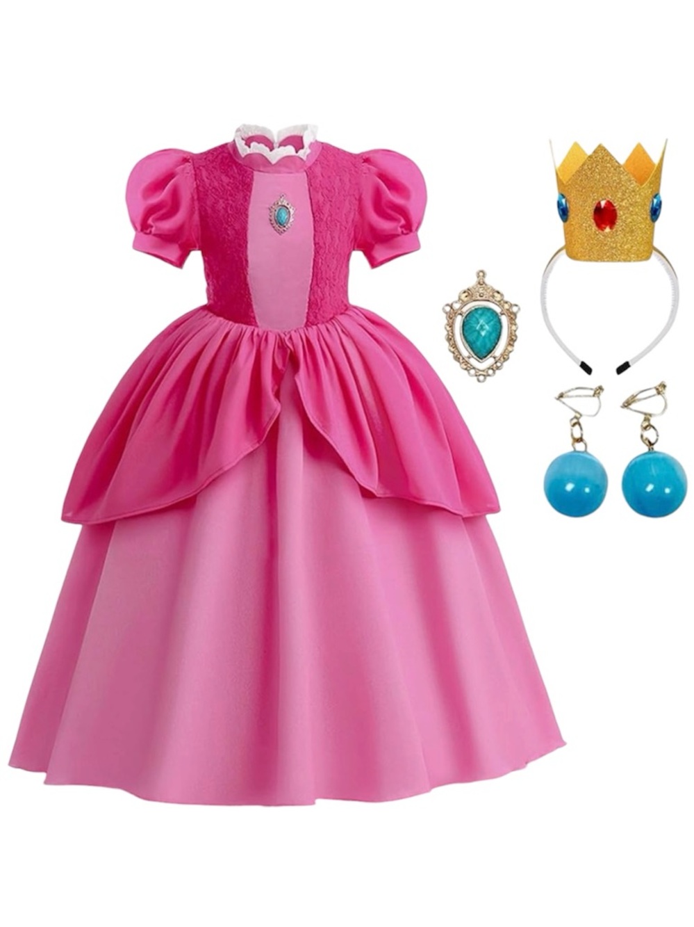 Princess Peach Costume Toddler 2T 3T Pink Dress Crown Mario Halloween